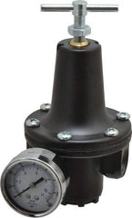 Parker - 1/2 NPT Port, 300 CFM, Zinc Heavy-Duty T-Handle Regulator - 2 to 125 psi Range, 300 Max psi Supply Pressure, 1/4" Gauge Port Thread, 3-1/2" Wide x 6-3/4" High - Exact Tool & Supply