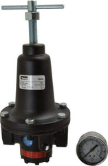 Parker - 3/4 NPT Port, 400 CFM, Zinc Heavy-Duty T-Handle Regulator - 2 to 125 psi Range, 300 Max psi Supply Pressure, 1/4" Gauge Port Thread, 4.38" Wide x 10" High - Exact Tool & Supply