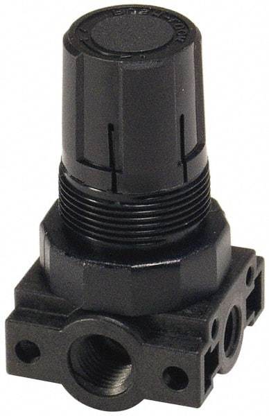Parker - 3/8 NPT Port, Plastic Miniature Regulator - 0 to 60 psi Range, 150 Max psi Supply Pressure, 1/4" Gauge Port Thread, 2.06" Wide x 3.43" High - Exact Tool & Supply
