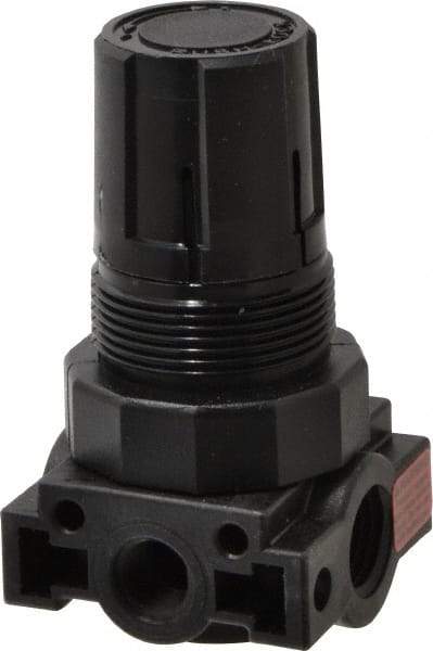 Parker - 1/4 NPT Port, Plastic Miniature Regulator - 0 to 60 psi Range, 150 Max psi Supply Pressure, 1/8" Gauge Port Thread, 1.6" Wide x 3.1" High - Exact Tool & Supply