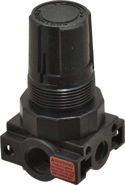 Parker - 1/4 NPT Port, Plastic Miniature Regulator - 0 to 25 psi Range, 150 Max psi Supply Pressure, 1/8" Gauge Port Thread, 1.6" Wide x 3.1" High - Exact Tool & Supply