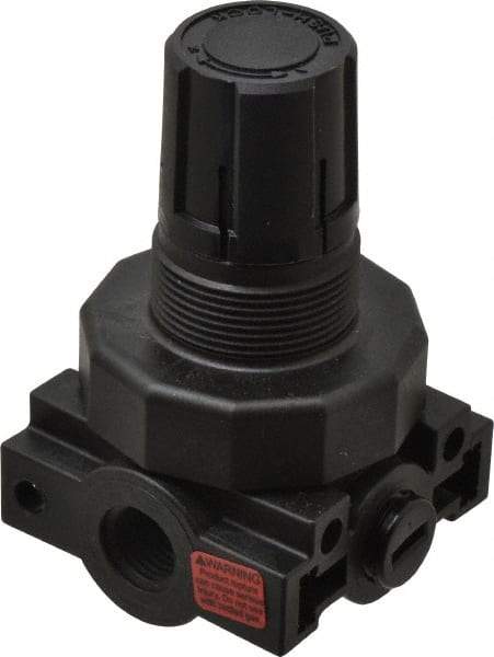 Parker - 1/4 NPT Port, Plastic Miniature Regulator - 0 to 60 psi Range, 150 Max psi Supply Pressure, 1/4" Gauge Port Thread, 2.06" Wide x 3.43" High - Exact Tool & Supply