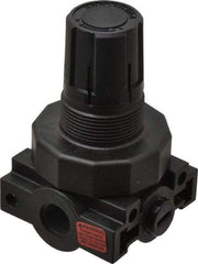 Parker - 1/4 NPT Port, Plastic Miniature Regulator - 0 to 60 psi Range, 150 Max psi Supply Pressure, 1/4" Gauge Port Thread, 2.06" Wide x 3.43" High - Exact Tool & Supply