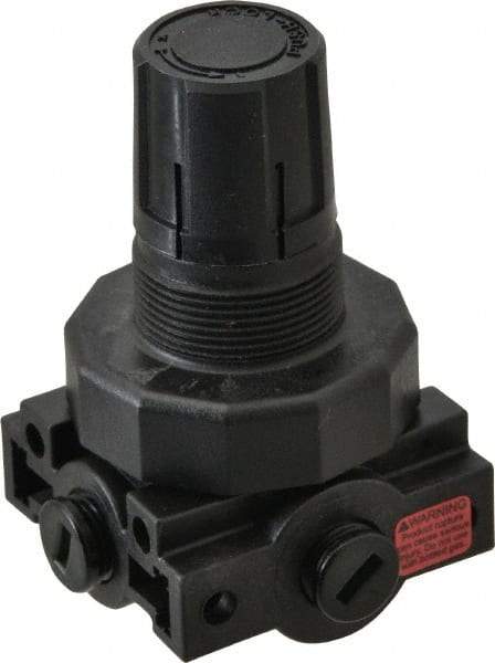 Parker - 1/4 NPT Port, Plastic Miniature Regulator - 0 to 125 psi Range, 150 Max psi Supply Pressure, 1/4" Gauge Port Thread, 2.06" Wide x 3.43" High - Exact Tool & Supply