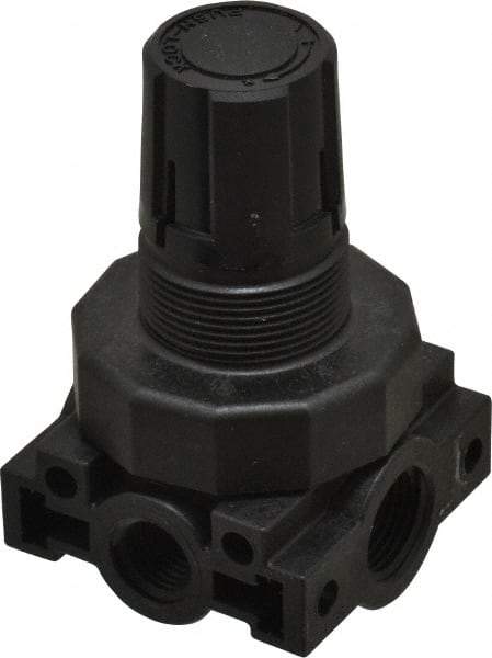 Parker - 3/8 NPT Port, Plastic Miniature Regulator - 0 to 60 psi Range, 150 Max psi Supply Pressure, 1/4" Gauge Port Thread, 2.06" Wide x 3.43" High - Exact Tool & Supply