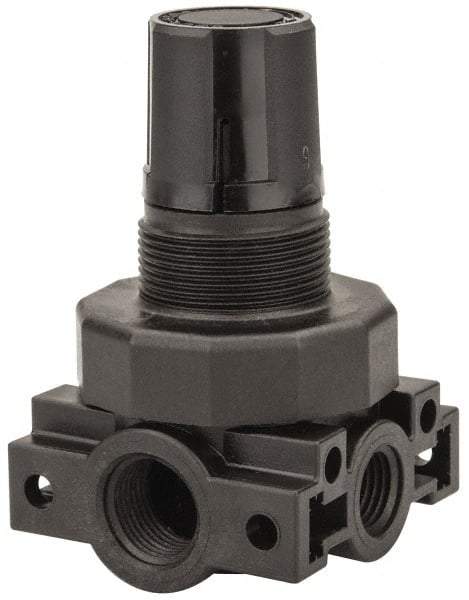 Parker - 3/8 NPT Port, Plastic Miniature Regulator - 0 to 125 psi Range, 150 Max psi Supply Pressure, 1/4" Gauge Port Thread, 2.06" Wide x 3.43" High - Exact Tool & Supply