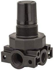 Parker - 3/8 NPT Port, Plastic Miniature Regulator - 0 to 125 psi Range, 150 Max psi Supply Pressure, 1/4" Gauge Port Thread, 2.06" Wide x 3.43" High - Exact Tool & Supply
