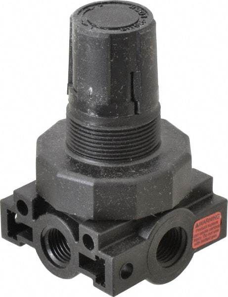 Parker - 1/4 NPT Port, Plastic Miniature Regulator - 0 to 60 psi Range, 150 Max psi Supply Pressure, 1/4" Gauge Port Thread, 2.06" Wide x 3.43" High - Exact Tool & Supply
