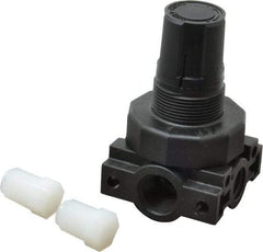 Parker - 3/8 NPT Port, Plastic Miniature Regulator - 0 to 25 psi Range, 150 Max psi Supply Pressure, 1/4" Gauge Port Thread, 2.06" Wide x 3.43" High - Exact Tool & Supply