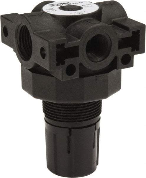 Parker - 3/8 NPT Port, Plastic Miniature Regulator - 0 to 125 psi Range, 150 Max psi Supply Pressure, 1/4" Gauge Port Thread, 2.06" Wide x 3.43" High - Exact Tool & Supply