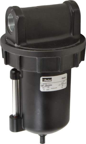 Parker - 3/4" Port, 8.8" High x 4.9" Wide Heavy Duty Filter with Zinc Bowl, Automatic Drain - 220 SCFM, 175 Max psi, 150°F Max Temp, 16 oz Bowl Capacity - Exact Tool & Supply