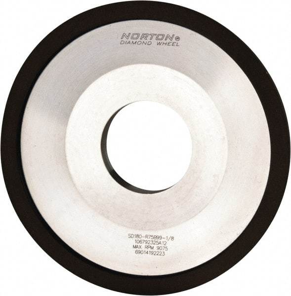 Norton - 4" Diam, 1-1/4" Hole Size, 1/2" Overall Thickness, 180 Grit, Type 12 Tool & Cutter Grinding Wheel - Very Fine Grade, Diamond, Resinoid Bond - Exact Tool & Supply