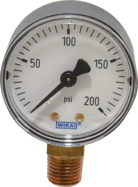 Wika - 2" Dial, 1/4 Thread, 0-200 Scale Range, Pressure Gauge - Lower Connection Mount, Accurate to 3-2-3% of Scale - Exact Tool & Supply