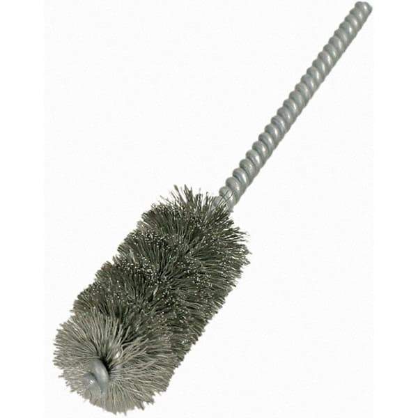 Brush Research Mfg. - 7/8" Diam Helical Stainless Steel Tube Brush - Single Spiral, 0.008" Filament Diam, 2" Brush Length, 6" OAL, 0.22" Diam Galvanized Steel Shank - Exact Tool & Supply