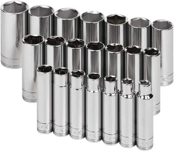 SK - 21 Piece 1/2" Drive Deep Socket Set - 6 Points, 10 to 32mm, Metric Measurement Standard - Exact Tool & Supply