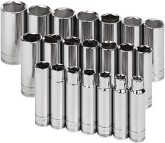 SK - 21 Piece 1/2" Drive Deep Socket Set - 6 Points, 10 to 32mm, Metric Measurement Standard - Exact Tool & Supply