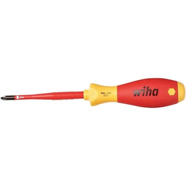 Wiha - #2, 8-19/64" OAL, Insulated Phillips Screwdriver - 3-15/16" Blade Length, Straight Shank, Acetate Handle - Exact Tool & Supply