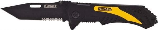DeWALT - 3-1/4" Blade, 8" OAL, Partially Serrated Clip Point Folding Knife - 4-1/2" Closed Length, Plastic, 1 Blade, 1 Edge - Exact Tool & Supply