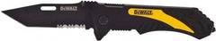 DeWALT - 3-1/4" Blade, 8" OAL, Partially Serrated Clip Point Folding Knife - 4-1/2" Closed Length, Plastic, 1 Blade, 1 Edge - Exact Tool & Supply