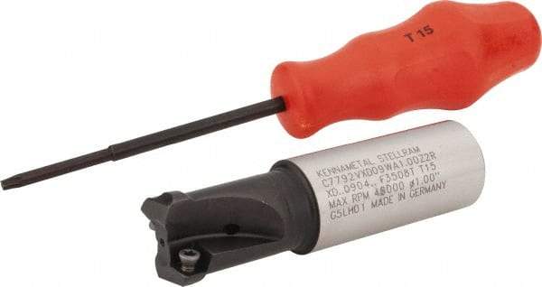 Kennametal - 1" Cutting Diam, 1" Shank Diam, Weldon Flat Indexable Copy End Mill - 2 Inserts, XDLT0904 Insert, C7792VXD09WA1.00Z02R Toolholder - Exact Tool & Supply