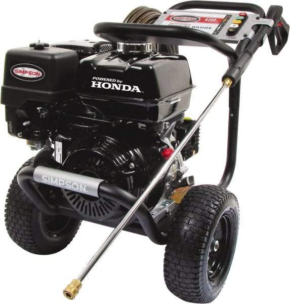 Simpson - Gas, 11.7 hp, 4,200 psi, 4 GPM, Cold Water Pressure Washer - AAA Triplex, 50' x 3/8" Hose - Exact Tool & Supply