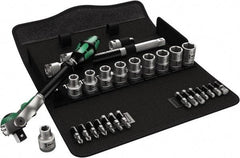 Wera - 28 Piece 1/2" Drive Standard Socket Set - 6 Points, 10 to 19mm, T20 to T40 Torx, Metric Measurement Standard - Exact Tool & Supply