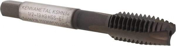 Kennametal - 1/2-13, 3 Flute, TiN/CrC/C Finish, Vanadium High Speed Steel Spiral Point Tap - Plug Chamfer, Right Hand Thread, 3-3/8" OAL, 23.9mm Thread Length, 9.32mm Shank Diam, 3B Class of Fit, Series GOtap - Exact Tool & Supply
