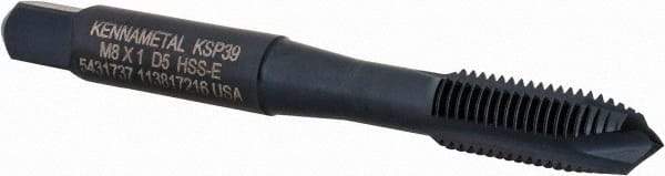 Kennametal - M8x1.00, 3 Flute, Oxide Finish, Vanadium High Speed Steel Spiral Point Tap - Plug Chamfer, Right Hand Thread, 2-23/32" OAL, 17.5mm Thread Length, 8.08mm Shank Diam, Series GOtap - Exact Tool & Supply