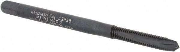 Kennametal - M3x0.50, 2 Flute, Oxide Finish, Vanadium High Speed Steel Spiral Point Tap - Plug Chamfer, Right Hand Thread, 1-15/16" OAL, 14.8mm Thread Length, 3.58mm Shank Diam, 6H Class of Fit, Series GOtap - Exact Tool & Supply