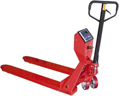 Vestil - 5,000 Lb Capacity, 7-1/2" Lift Scale Pallet Truck - 3" Min Lift Height, 48" Fork Length x 27-1/2" Fork Width, 28" Overall Width - Exact Tool & Supply