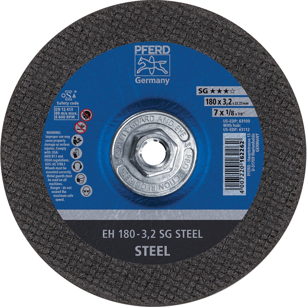 PFERD - Depressed-Center Wheels; Hole Thread Size: 5/8-11 ; Connector Type: Arbor ; Wheel Type Number: Type 27 ; Abrasive Material: Aluminum Oxide ; Maximum RPM: 8500.000 ; Grit: 46 - Exact Tool & Supply