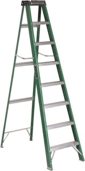 Louisville - 7 Steps, 8' High, Type II Rating, Fiberglass Step Ladder - 225 Lb Capacity, 24-13/16" Base Width - Exact Tool & Supply