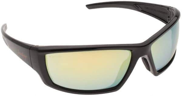 PRO-SAFE - Gold Mirror Lenses, Framed Safety Glasses - Anti-Fog, Scratch Resistant, Size Universal, Wrap Around - Exact Tool & Supply