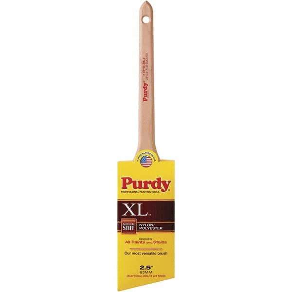 Purdy - 2-1/2" Angled Synthetic Trim Brush - 2-11/16" Bristle Length, 8-1/4" Wood Rattail Handle - Exact Tool & Supply