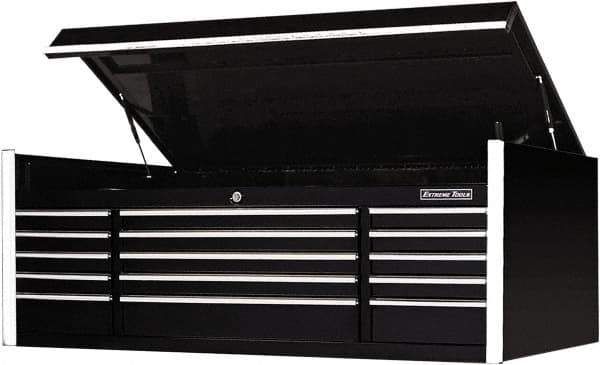 EXTREME TOOLS - 1 Compartment 15 Drawer Top Tool Chest - 72" Wide x 30" Deep x 26-1/4" High, Steel, Black - Exact Tool & Supply