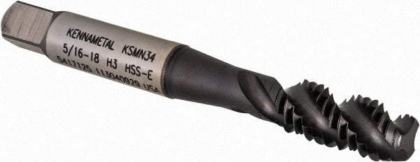 Kennametal - 5/16-18 3 Flute 3B Modified Bottoming Spiral Flute Tap - Vanadium High Speed Steel, TiN/CrC/C Finish, 2-23/32" OAL, Right Hand Flute, Right Hand Thread, H3, Series GOtap\xAE - Exact Tool & Supply