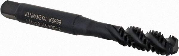 Kennametal - 1/4-20 3 Flute 3B Bottoming Spiral Flute Tap - Vanadium High Speed Steel, Oxide Finish, 2-1/2" OAL, Right Hand Flute, Right Hand Thread, H3, Series GOtap\xAE - Exact Tool & Supply