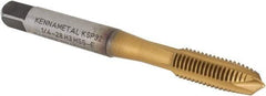 Kennametal - 1/4-28, 3 Flute, TiCN/TiN Finish, Vanadium High Speed Steel Spiral Point Tap - Plug Chamfer, Right Hand Thread, 2-1/2" OAL, 16mm Thread Length, 6.48mm Shank Diam, 3B Class of Fit, Series GOtap - Exact Tool & Supply