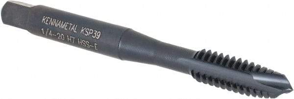 Kennametal - 1/4-20, 3 Flute, Oxide Finish, Vanadium High Speed Steel Spiral Point Tap - Plug Chamfer, Right Hand Thread, 2-1/2" OAL, 16mm Thread Length, 6.48mm Shank Diam, Series GOtap - Exact Tool & Supply