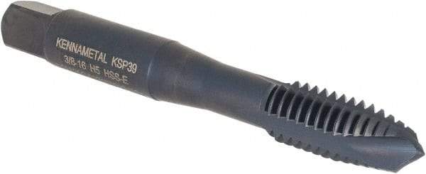 Kennametal - 3/8-16, 3 Flute, Oxide Finish, Vanadium High Speed Steel Spiral Point Tap - Plug Chamfer, Right Hand Thread, 2-15/16" OAL, 19.1mm Thread Length, 9.68mm Shank Diam, 2B Class of Fit, Series GOtap - Exact Tool & Supply
