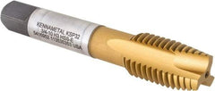 Kennametal - 3/4-10, 3 Flute, TiCN/TiN Finish, Vanadium High Speed Steel Spiral Point Tap - Plug Chamfer, Right Hand Thread, 4-1/4" OAL, 31mm Thread Length, 14.99mm Shank Diam, Series GOtap - Exact Tool & Supply