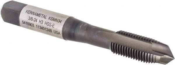 Kennametal - 3/8-24, 3 Flute, TiN/CrC/C Finish, Vanadium High Speed Steel Spiral Point Tap - Plug Chamfer, Right Hand Thread, 2-15/16" OAL, 19.1mm Thread Length, 9.68mm Shank Diam, 3B Class of Fit, Series GOtap - Exact Tool & Supply