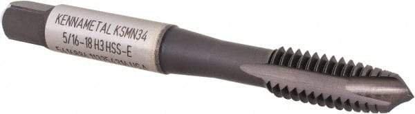 Kennametal - 5/16-18, 3 Flute, CrC/C/TiN Finish, Vanadium High Speed Steel Spiral Point Tap - Plug Chamfer, Right Hand Thread, 2-23/32" OAL, 17.5mm Thread Length, 8.08mm Shank Diam, 3B Class of Fit, Series GOtap - Exact Tool & Supply