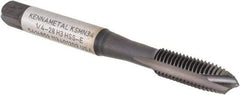 Kennametal - 1/4-28, 3 Flute, TiN/CrC/C Finish, Vanadium High Speed Steel Spiral Point Tap - Plug Chamfer, Right Hand Thread, 2-1/2" OAL, 16mm Thread Length, 6.48mm Shank Diam, 3B Class of Fit, Series GOtap - Exact Tool & Supply