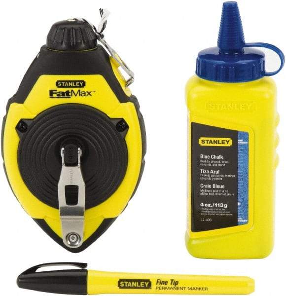 Stanley - 100' Long Reel & Chalk Set - Blue, Includes 4 oz Blue Chalk & Fine Tip Marker - Exact Tool & Supply