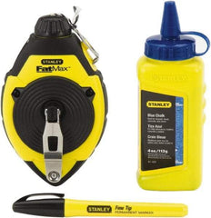 Stanley - 100' Long Reel & Chalk Set - Blue, Includes 4 oz Blue Chalk & Fine Tip Marker - Exact Tool & Supply