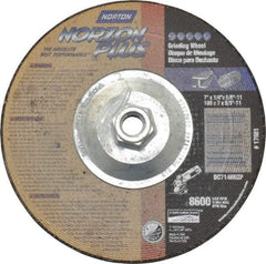 Norton - 24 Grit, 7" Wheel Diam, 1/4" Wheel Thickness, Type 27 Depressed Center Wheel - Ceramic, 8,600 Max RPM, Compatible with Angle Grinder - Exact Tool & Supply