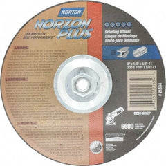 Norton - 24 Grit, 9" Wheel Diam, 1/4" Wheel Thickness, Type 27 Depressed Center Wheel - Ceramic, 6,600 Max RPM, Compatible with Angle Grinder - Exact Tool & Supply