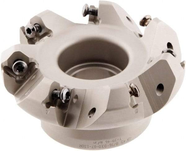 Iscar - 3" Cut Diam, 1" Arbor Hole, 0.138" Max Depth of Cut, 45° Indexable Chamfer & Angle Face Mill - 7 Inserts, ONHU 0505\xB6OXMT 0507\xB6S845 SN.U 1305 Insert, Right Hand Cut, 7 Flutes, Series Helido - Exact Tool & Supply