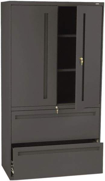 Hon - 36" Wide x 67" High x 19-1/4" Deep, 2 Drawer Lateral File with Lock - Steel, Charcoal - Exact Tool & Supply
